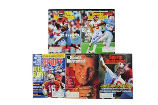 Lot of Five Autographed Joe Montana Magazines (4 S.I. and 1 Sport)